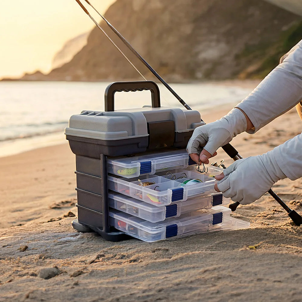 Fishing Tackle Box Kit with Fishing Pliers 4-Tier Multi-Functional Fishing Handheld Storage Box Adjustable Dividers Portable Fishing Tackle Lure Tool
