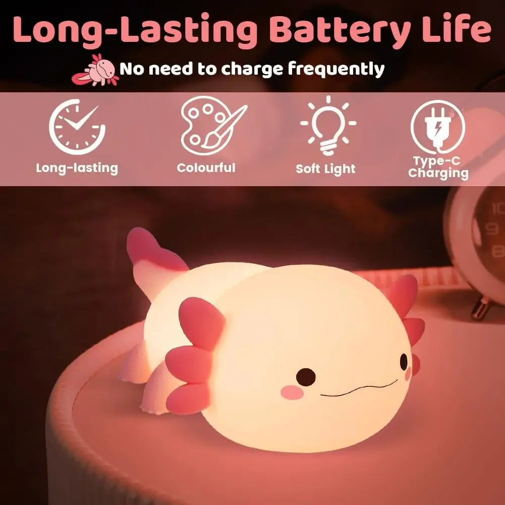 Silicone Axolotl LED Night Light with Touch Control