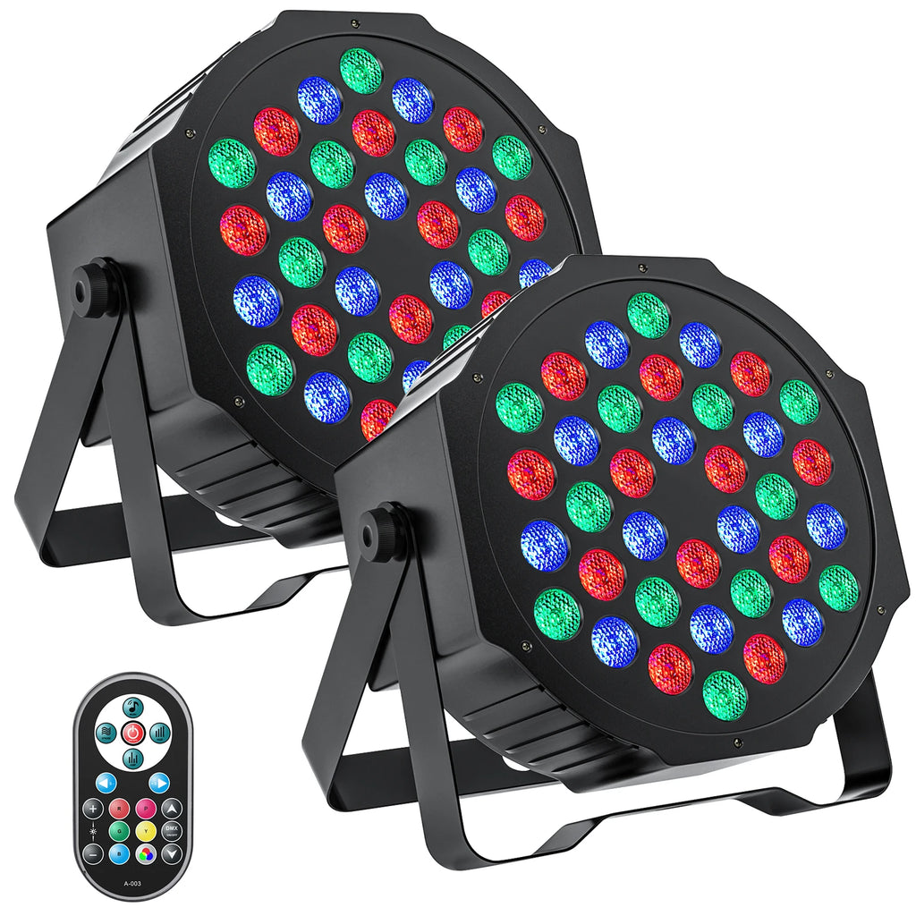 2-Pack RGB LED Par Lights 36 LED, DMX Flat Stage Lights for DJ and Parties