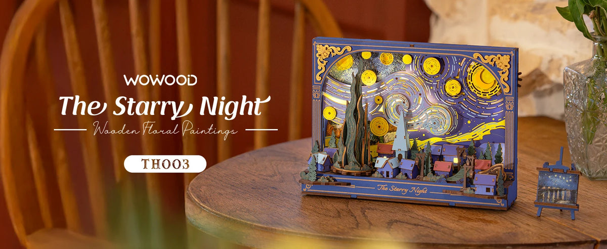 ROKR Starry Night 3D Puzzles ,Mother's Day DIY Wooden Vincent Van Gogh Painting Artwork Craft Kit Building Set ,Home Decor
