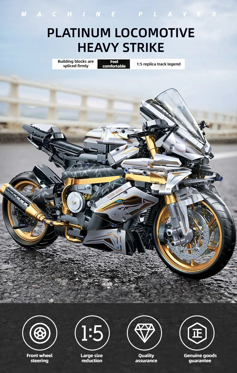 KAVOWORLD 1:5 Motorcycle Desktop Ornament Building Blocks Set 2045PCS Technic Motorbike Model Kit Sport Bike Bricks Boy Toy Gift