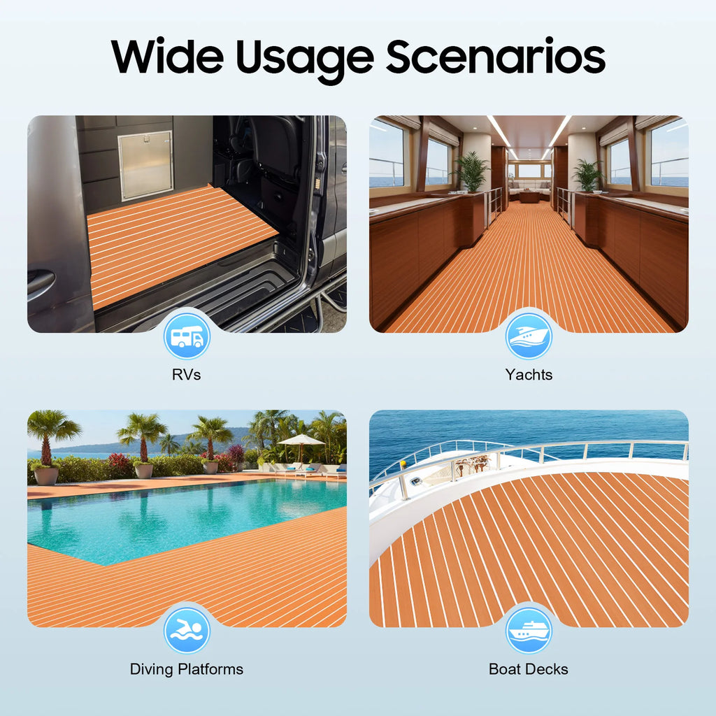 Self-Adhesive EVA Foam Floor Mat 90x240cm Faux Teak Waterproof Boat Decking RV Floor Pad 6mm Thick for Marine Caravan Home Gym