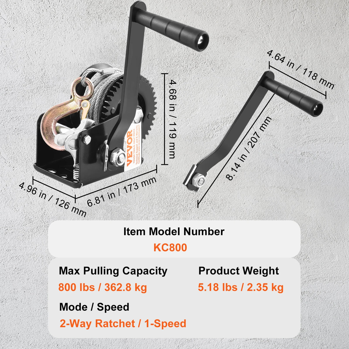 Heavy-Duty Hand Winch with 33ft Steel Cable and Two-Way Ratchet for Trailer, Boat or ATV