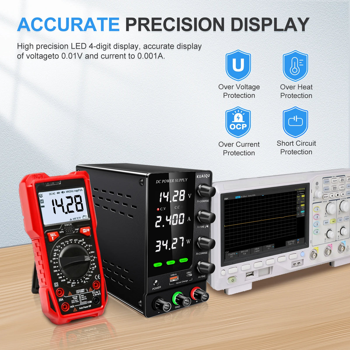 KUAIQU Official DC Power Supply Variable, 30V 60V 120V Adjustable Regulated Lab Power Supplies with OCP/OVP/Output/Encoder