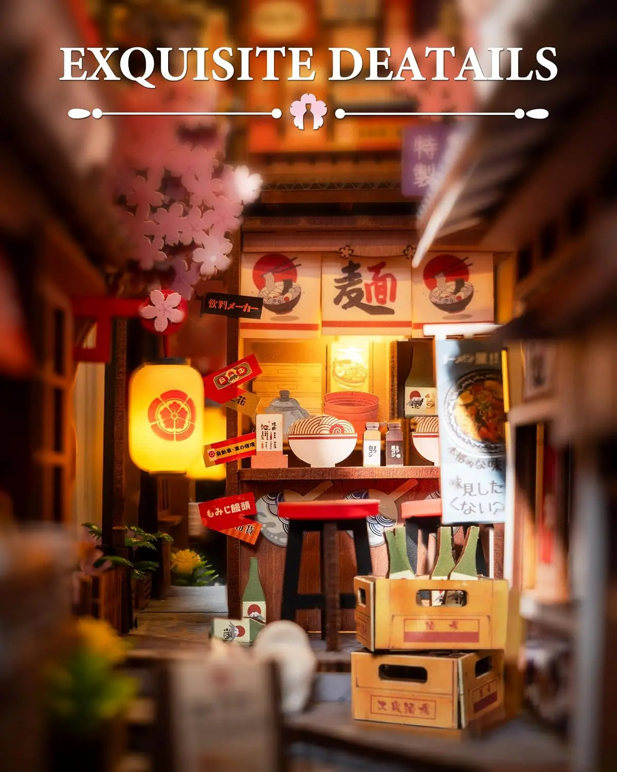 Sakura Wine Alley DIY Booknook with Lights DIY Miniature Dolls House Kit 3D Wooden Puzzle Bookend Bookshelf Decor Gift
