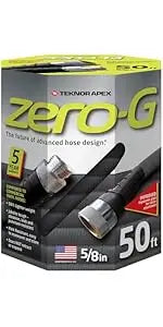 zero-G 4001-50 Lightweight, Ultra Flexible, Durable, Kink-Free Garden Hose, 5/8-Inch by 50-Feet,Black