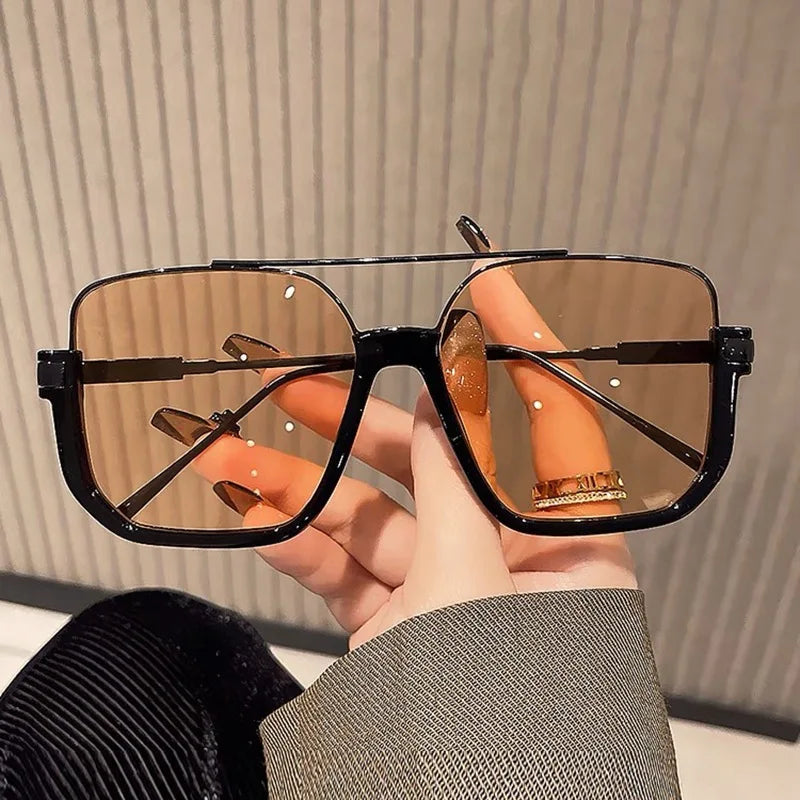 Unisex Half-Frame Double Bridge Sunglasses UV400, Fashion Metal Sunnies