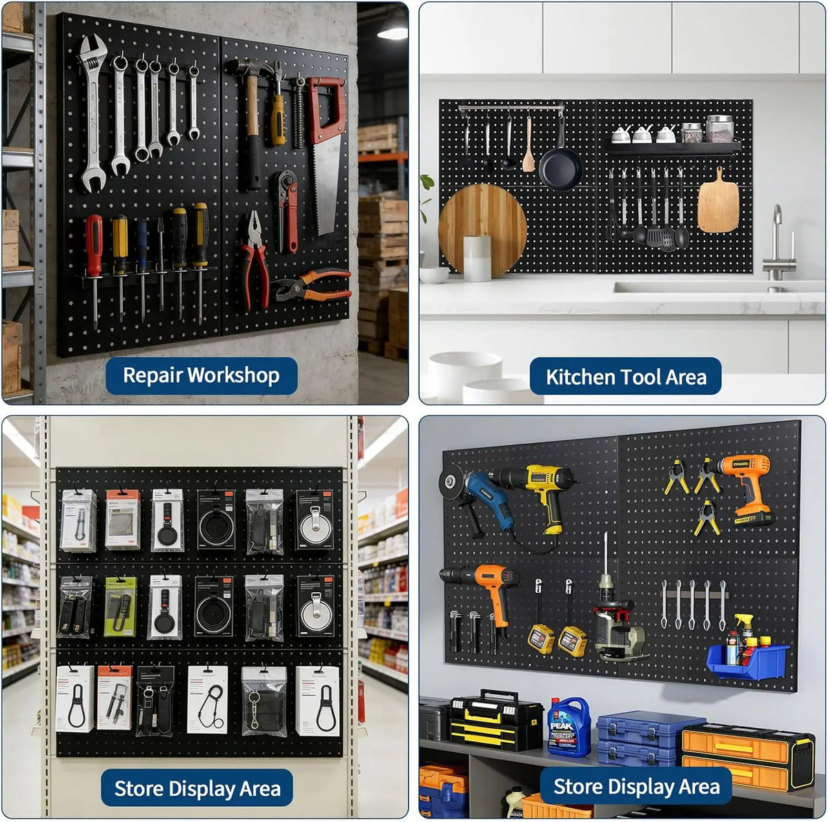 4 Pack Metal Pegboard Panels, 48" x 24" Steel Peg Board Wall Organizer with Flexible Layout for Craft Room Tool Organization