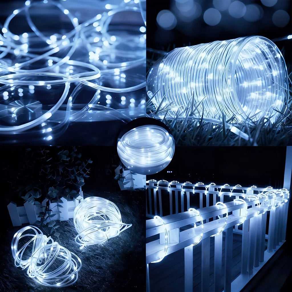 Solar LED Rope Tube Lights 100 LED, 8 Modes Waterproof Outdoor String Lights for Fence and Garden