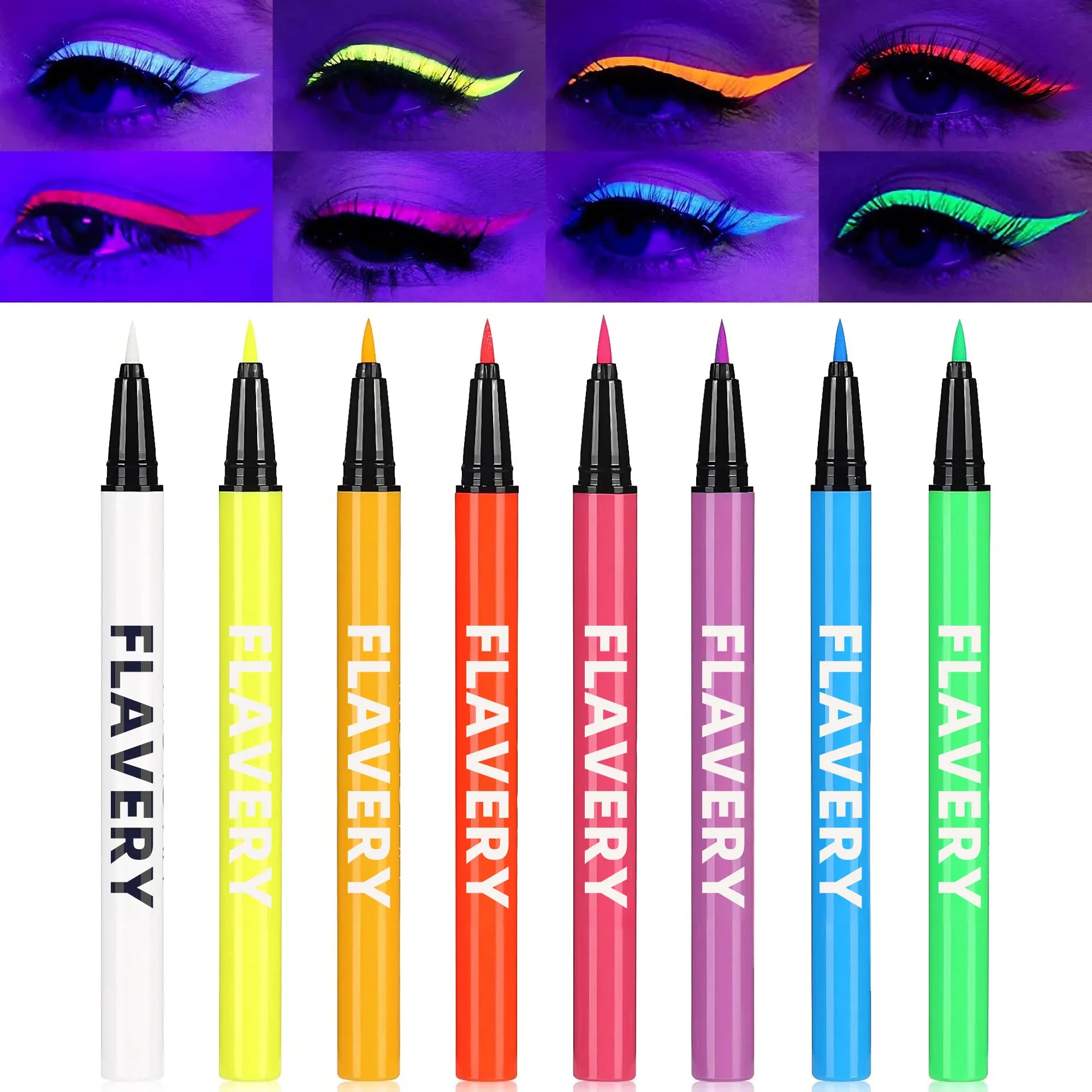 8-color fluorescent color UV eyeliner, waterproof and sweat-proof face paint pen,Halloween matte glowing neon liquid eyeliner