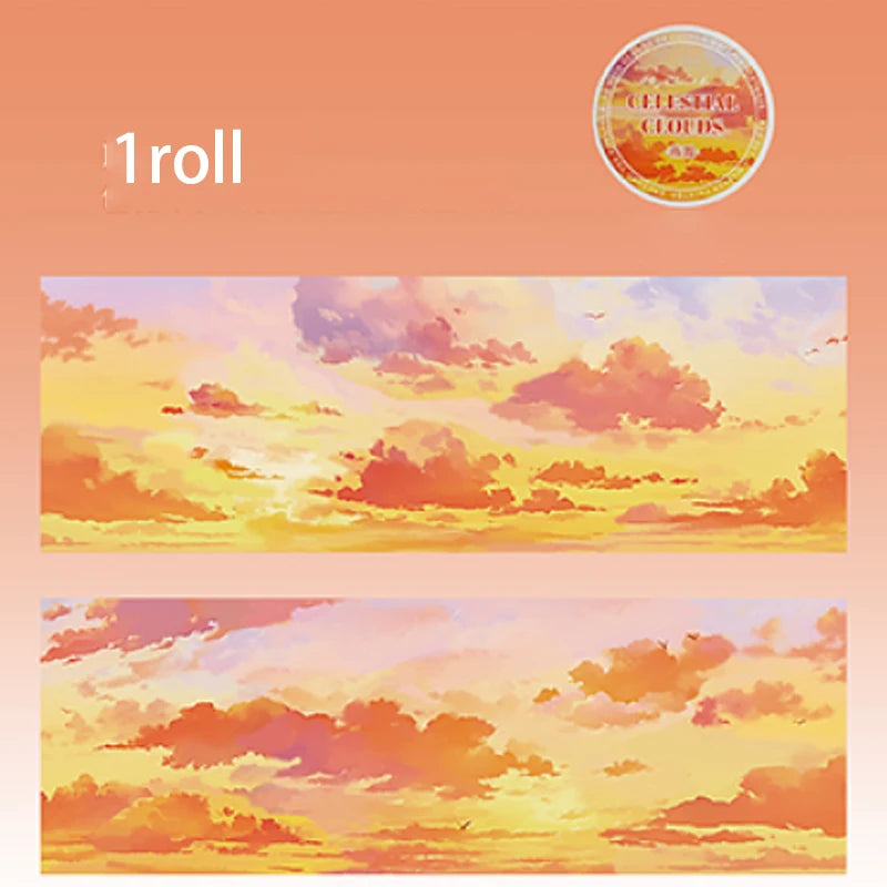 Mr. Paper Sky Cloudscape Tape 200cm - PET Material Large Roll, Ethereal Journal Decor, Creative Collage Material