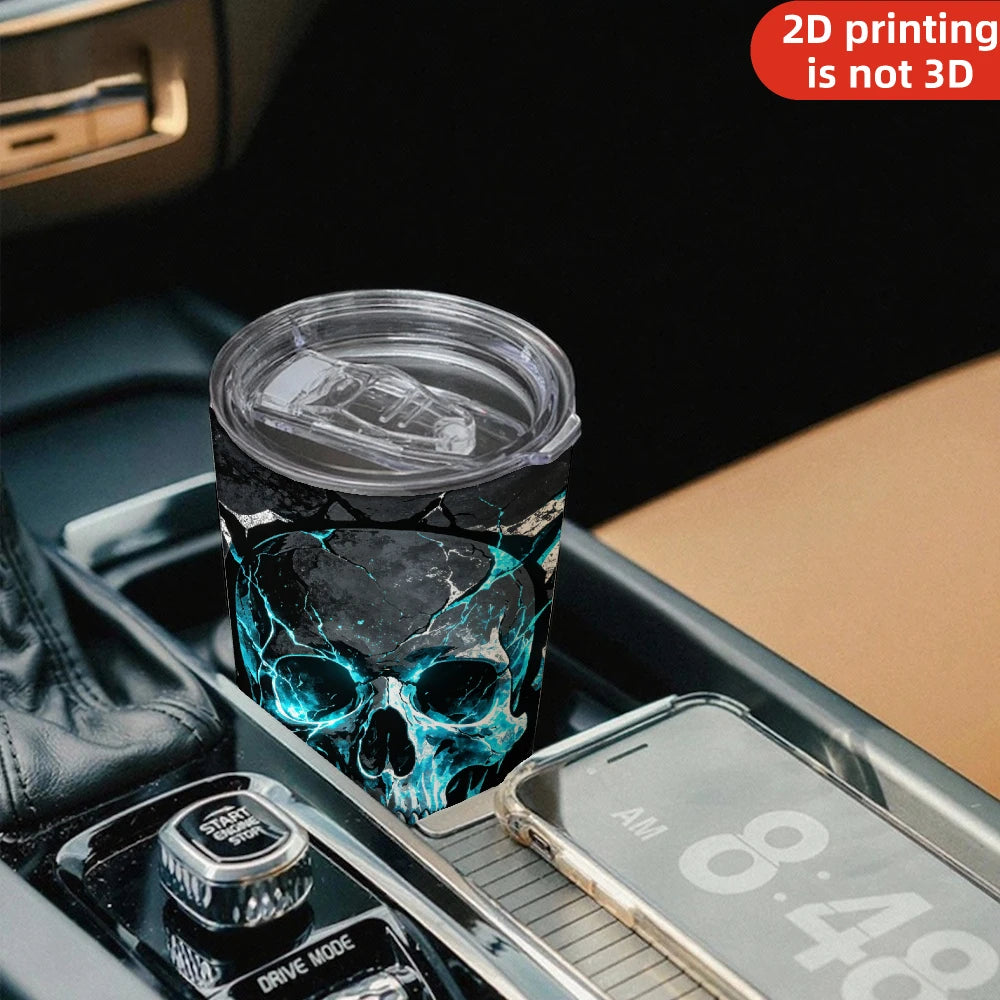 Halloween Blue Fire Skull Tumbler, 20 oz Insulated Stainless Steel with Lid and Straw