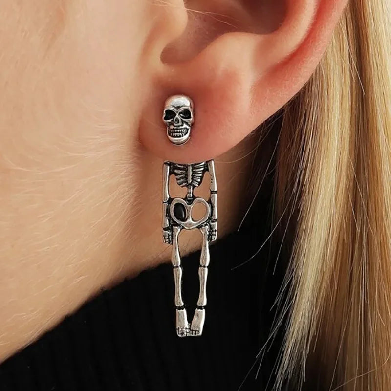 Punk Halloween Earrings for Women, Spooky Skull and Skeleton Dangle Drop Earrings