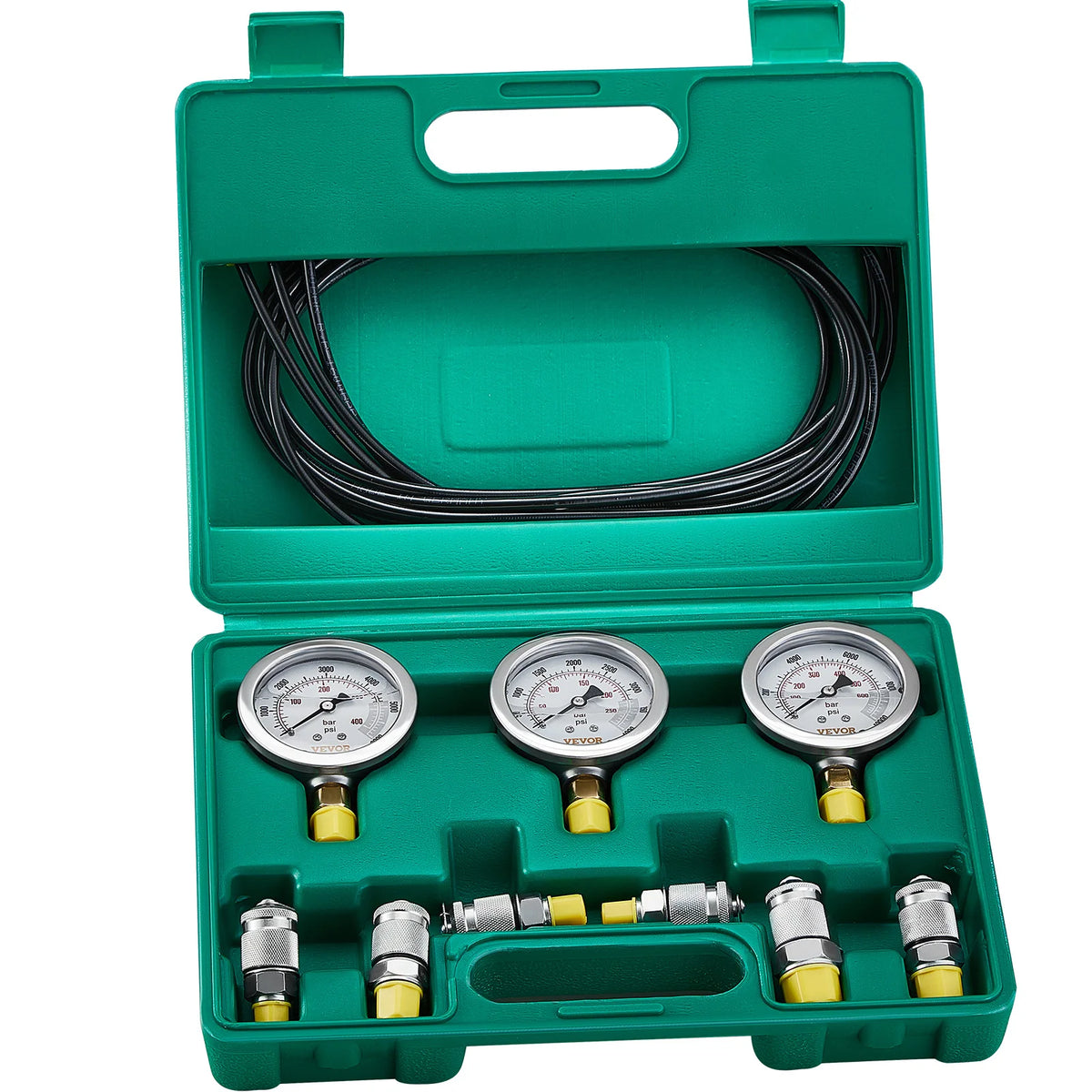 Hydraulic Pressure Test Kit with Gauges and Carrying Case for Excavators and Tractors