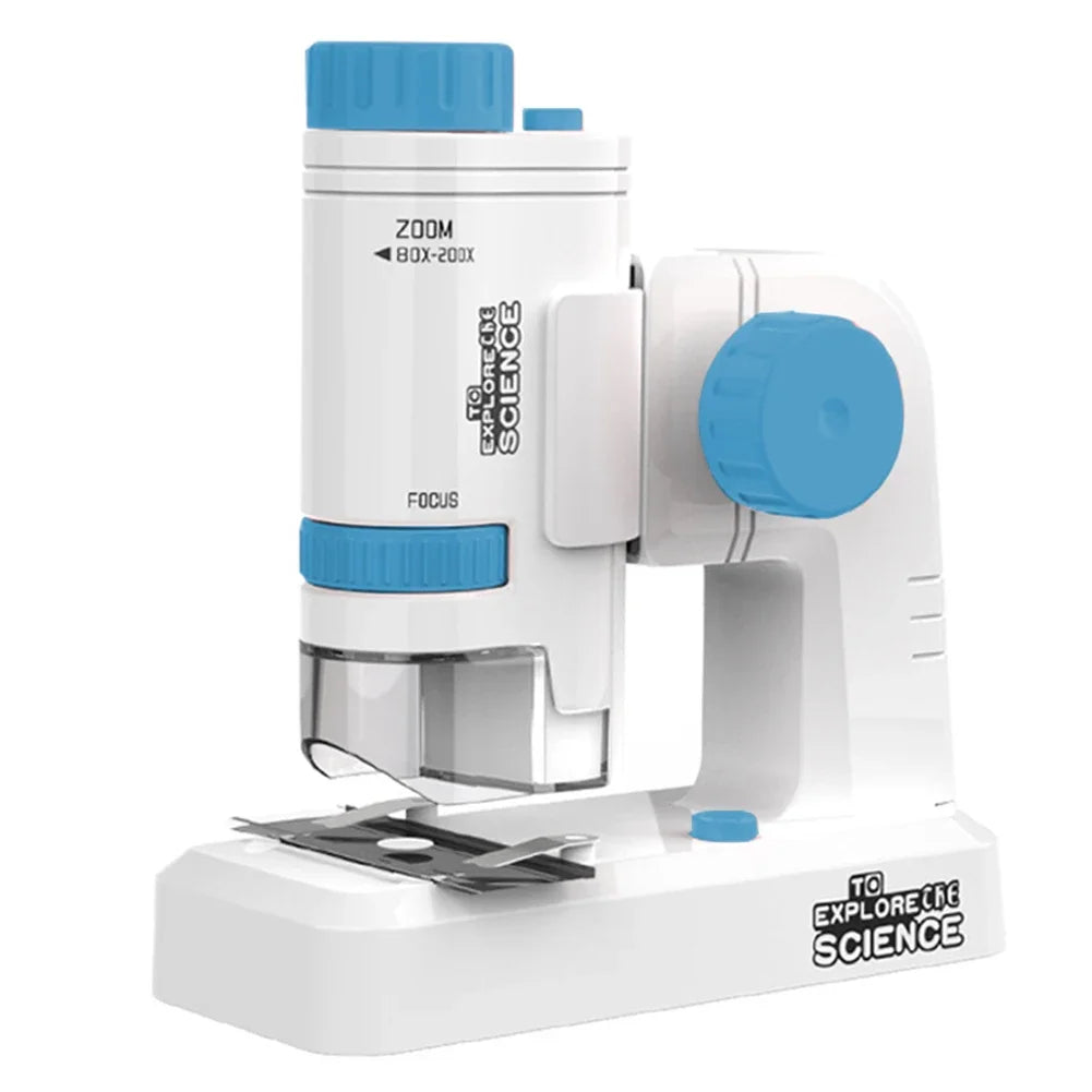Mini Microscope Kit with LED Light Learning Science Microscope Battery Powered Portable Mini Microscope Outdoor Children Toy