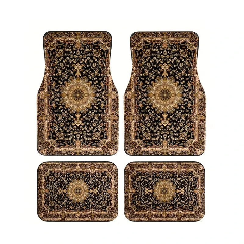 Red Bohemian Paisley Car Floor Mats, 4-Piece Universal Anti-Slip Auto Carpet Set