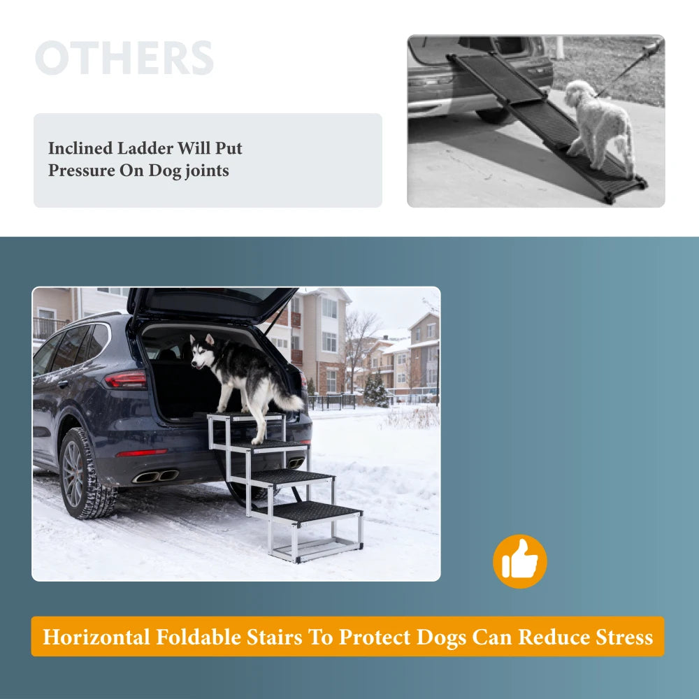 Lightweight Sturdy Foldable Dog Ramp Reinforced Non-Slip Pet Dog Stairs 250lbs Heavy Duty Load Capacity Portable Pet Access Ladder for Cars SUVs