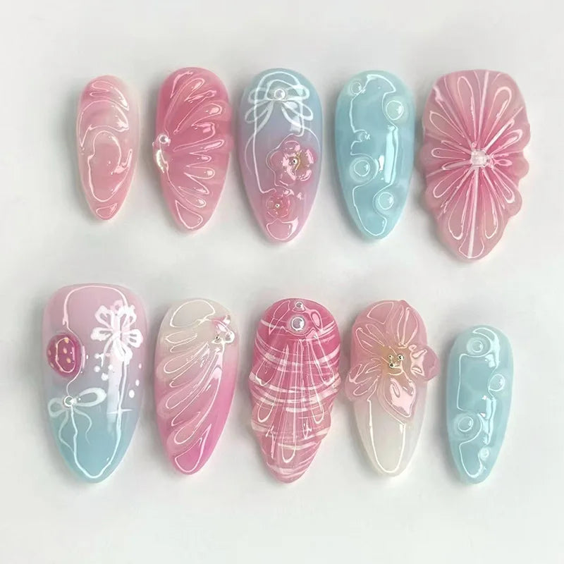 24Pcs Almond Press On Nails, Full Coverage False Nails (Random Style)
