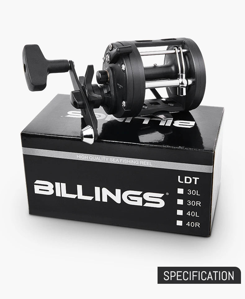 BILLINGS Trolling Drum Fishing Reels 33LB Max Drag 3.8:1 Gear Ratio High Toughness Body Freshwater & Saltwater Universal Bait Caster Fishing Reel
