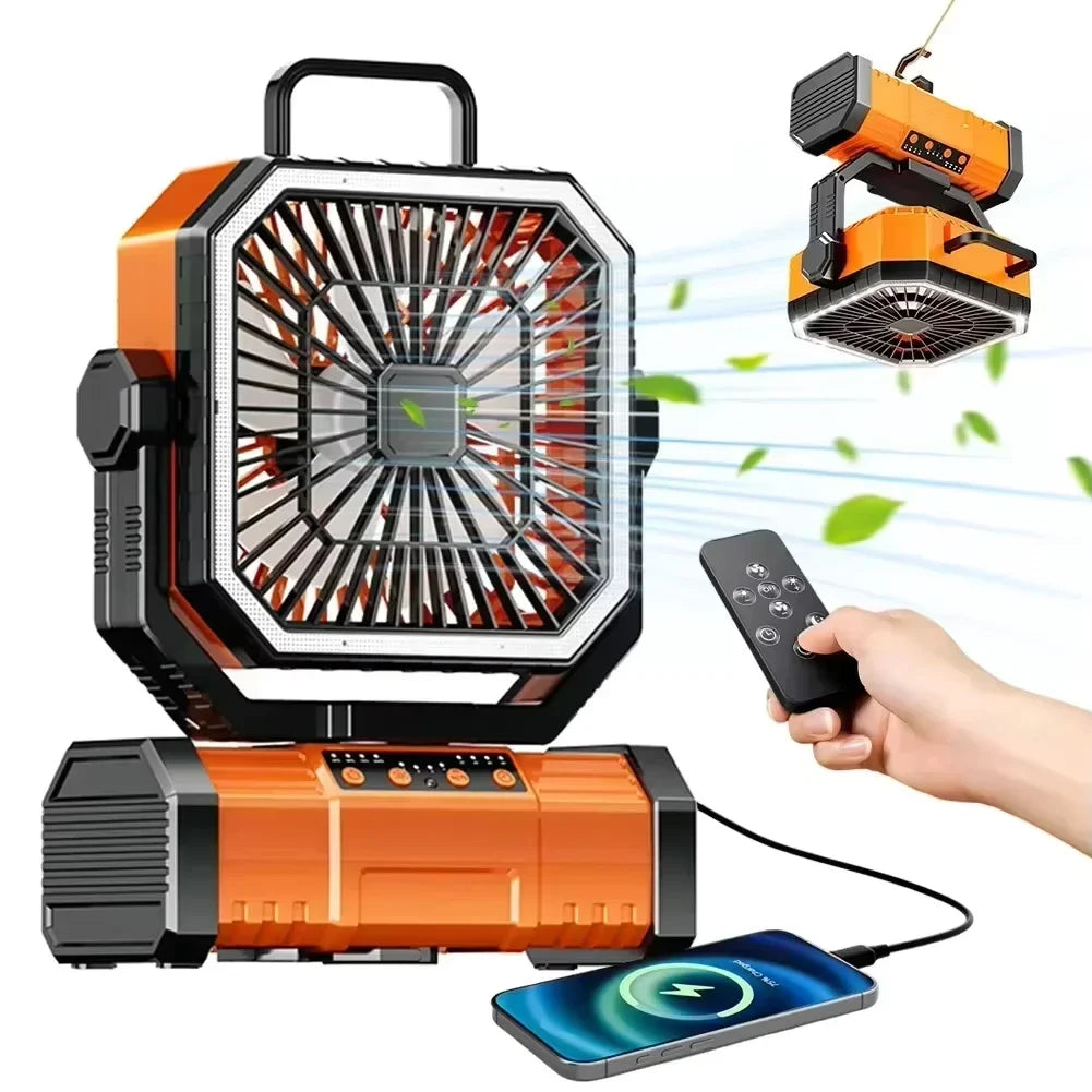 2026 New 20000mAh Battery Powered Fan Camping Fan with 360° Rotation Hanging Hook for Fishing Tents Desk Rechargeable Camping Ceiling Fan