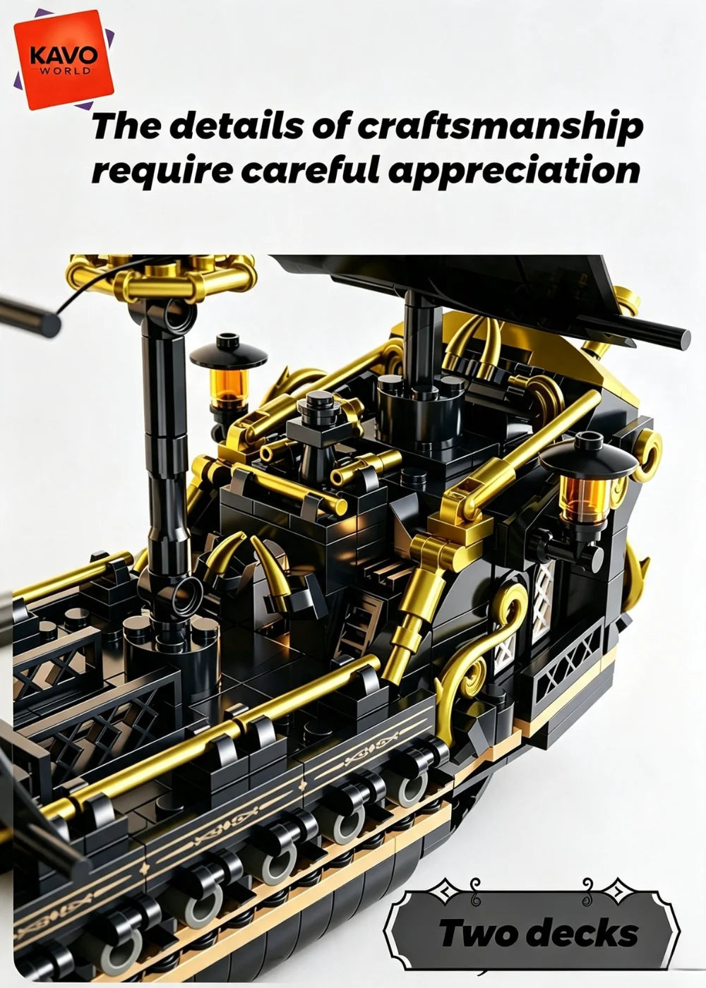 KAVOWORLD 801pcs 1799 Classic Black Sail Pirate Ship Toys Building Blocks Model with Display Stand Large Buccaneer Vessel Boat Brick Kit Corsair Boat Construction Toy Set Collectible DIY Assembly Toy for Desk Decor Christmas