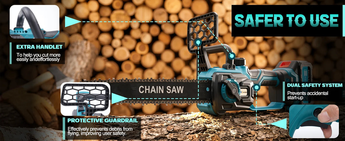 12 in Electric Chainsaw Cordless, 21v,2x4000mah Battery Handheld Chainsaw for Tree Trimming Electric Tree Trimmer Saw