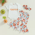 Citgeett Infant Baby Girls Halloween Outfit, Letter Print Short Sleeve Romper with Pumpkin Flare Trousers and Headband