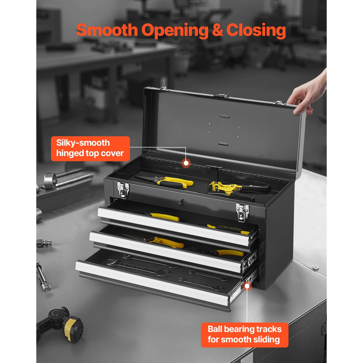 20-Inch 3-Drawer Metal Tool Box with EVA Liners