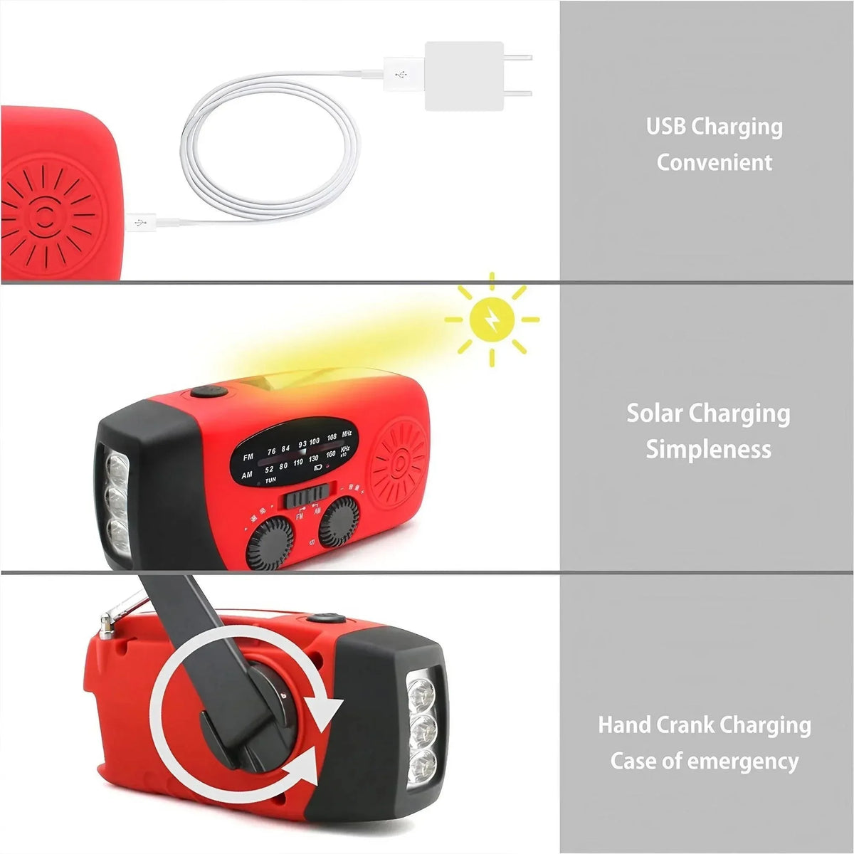 Solar Hand Crank Radio Portable Emergency Weather Alert Device with 2000mAh Power Bank and LED Flashlight Ideal for Home Blackout Severe Weather