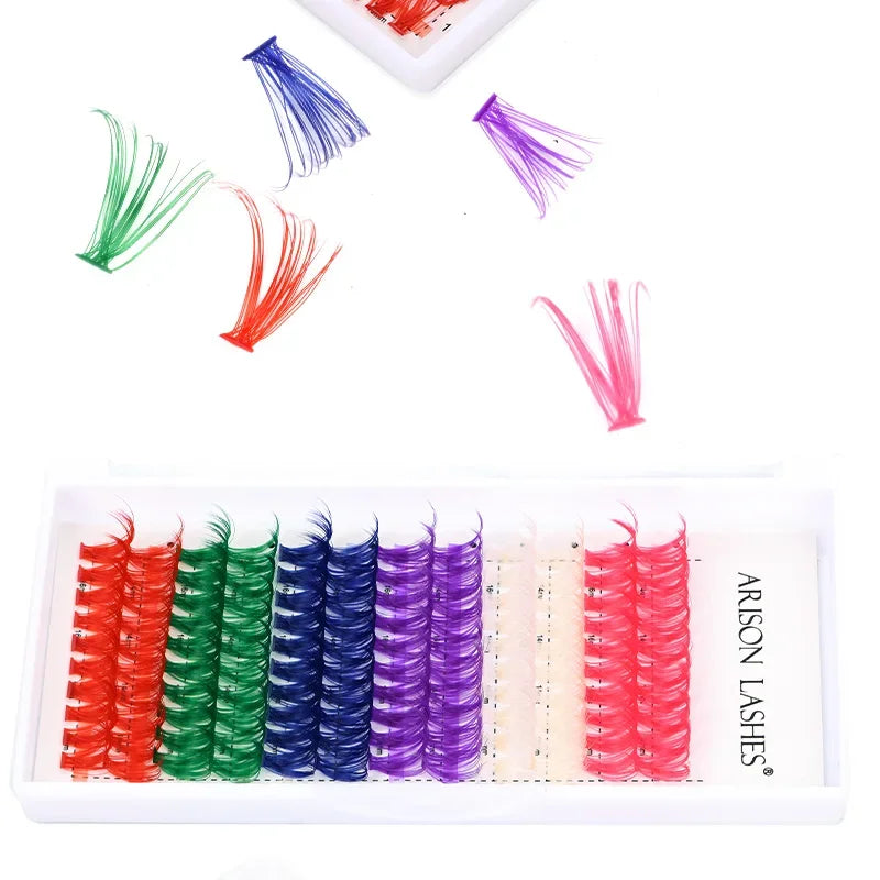 ARISON 12 Rows Mixed Colored Cluster Lashes 20D/40D Festival Halloween Party DIY Segmented Beam Individual Mink Eyelashes