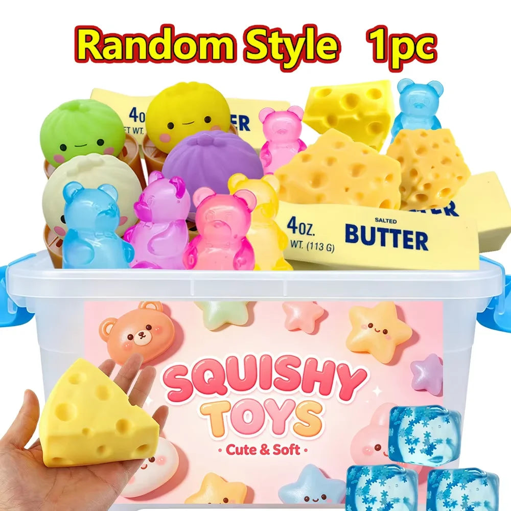 Blind Box Squishy Toy, Random Mystery Squeeze Stress Relief Fidget, Food Shape Sensory Decompression Toy, 1PC Kids Gift
