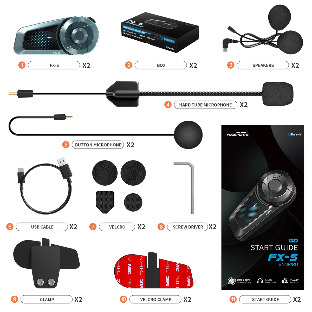 2pcs FX-S Motorcycle Intercom Bluetooth Helmet Headset Wireless Moto Interphone,1000M,BT5.4,Support APP