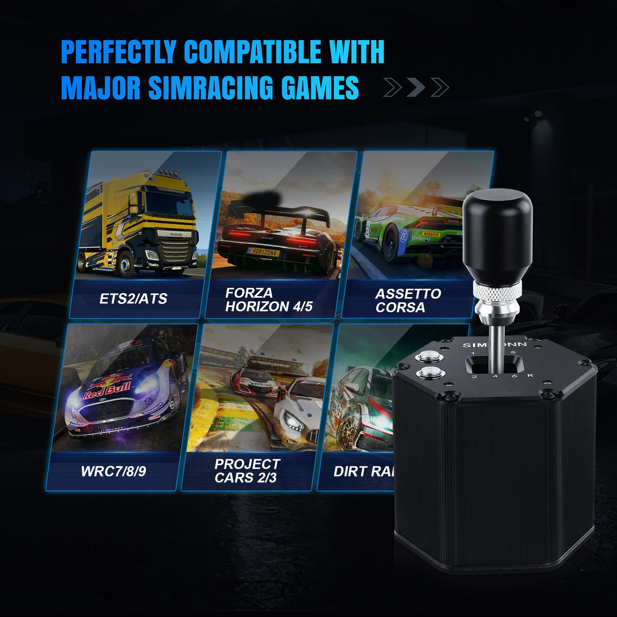 SIMSONN 6+R H Gear Shifter Compatible with Logitech G27 G29 G25 G920 For ETS2 Simracing Game Hall Sensor Sim Shift USB Connection to PC