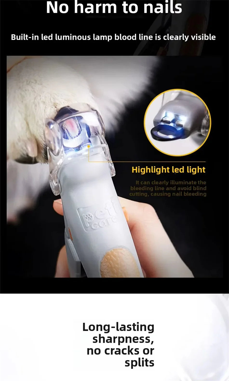 LED Pet Nail Clipper with 5X Magnifying Lens, Dog Cat Nail Trimming Scissors, Safe Claw Grooming Tool for Pets
