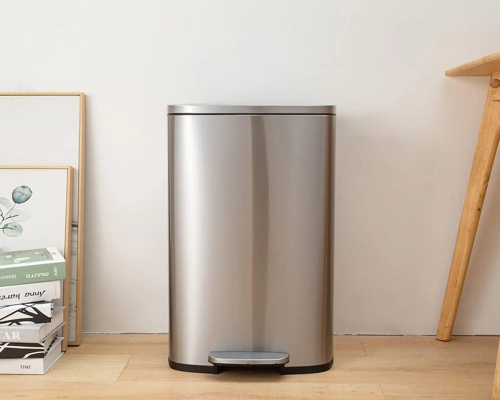 13 Gallon 50L Kitchen Step Trash Can with Lid Fingerprint-Proof Brushed Stainless Steel Garbage Bin for Office Bedroom Bathroom