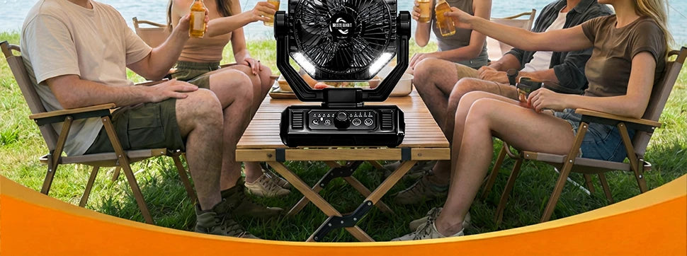 20000mAh Camping Fan with 4 LED Lights and Remote Control 8 Speed Adjustable Rechargeable Outdoor Fan for Tent Fishing