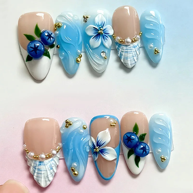 24Pcs Almond Press On Nails, Full Coverage False Nails (Random Style)