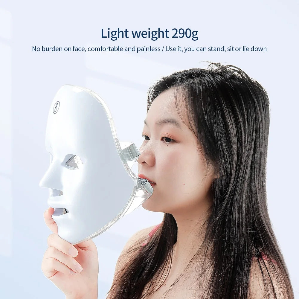 Wireless LED Face Mask with 7 Light Colors, Rechargeable Portable Facial Skincare Device