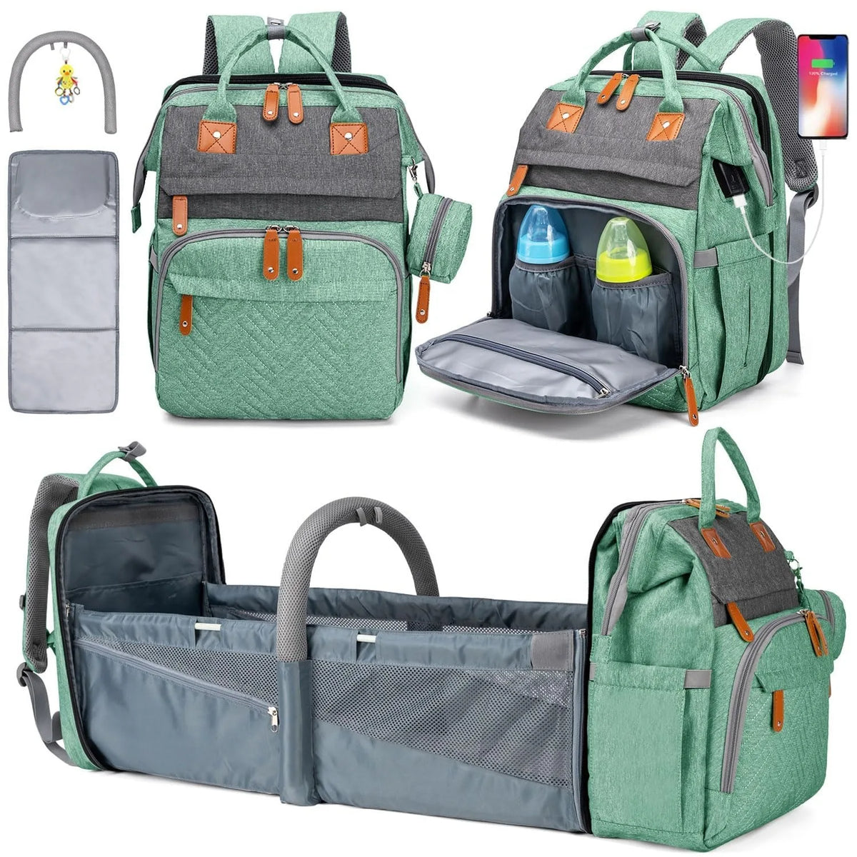 Baby Diaper Bags with Changing Station, Waterproof Large Capacity Diaper Bag Backpack for Moms Dads with USB Charging Port and Stroller Straps