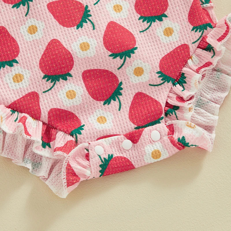 Summer Infant Baby Girls Bodysuit and Headband Flower Print Fly Sleeve Jumpsuit Casual Clothes