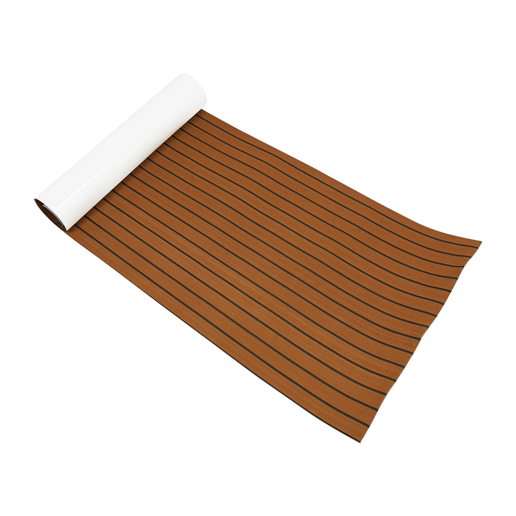 Self-Adhesive EVA Foam Floor Mat 90x240cm Faux Teak Waterproof Boat Decking RV Floor Pad 6mm Thick for Marine Caravan Home Gym