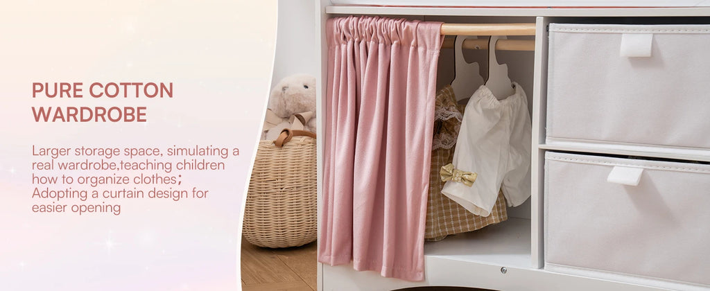 Baby Doll Crib Wooden Toy Baby Crib with Storage Bedding Wooden Hooks Doll Crib Fits Dolls up to 21" for Girls 3+ Pink
