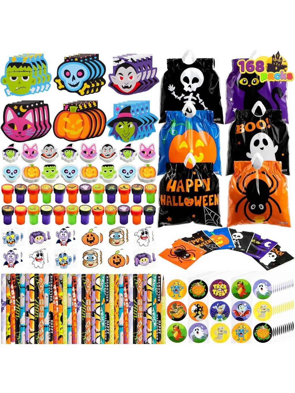 Halloween Party Favor Stationery Set, 168 Pcs for Trick or Treat Bags