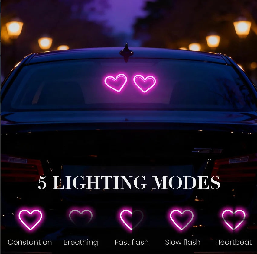 Heart-Shaped Car Ambient Neon Light, Solar and USB-C Rechargeable with Suction Mount