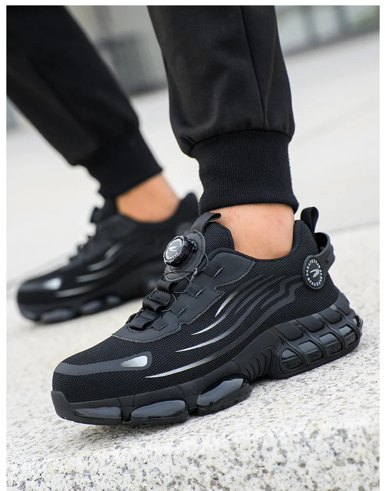 Breathable Lace-Free Safety Work Shoes, Anti-Smash Anti-Puncture Steel Toe Sneakers