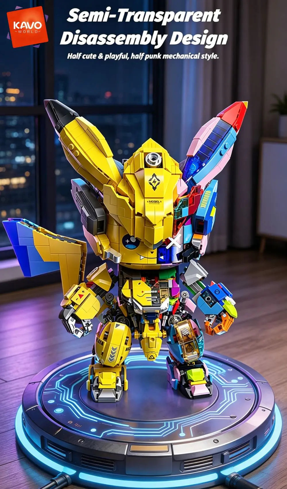 KAVOWORLD 1505PCS Mechanical Mouse Mecha Building Blocks Model Kit 360° Rotatable Tail Articulated Joints DIY Assembly Sci-Fi Figurine Half Cute Punk Construction Toy for Gaming Room Office Decor New Year Holiday Chrismas Gi