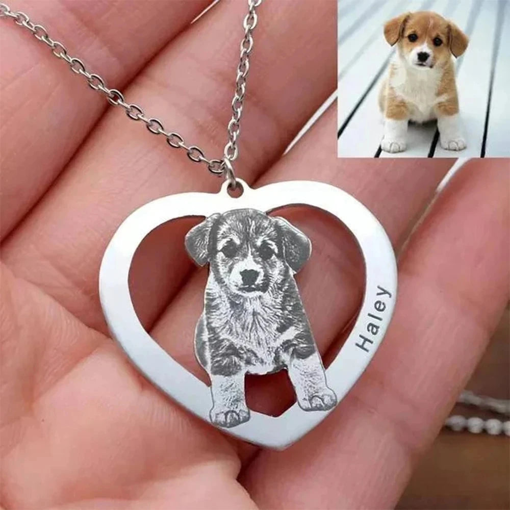 Personalized Pet Photo Necklace or Keychain, Engraved Custom Dog and Cat Memorial Pendant