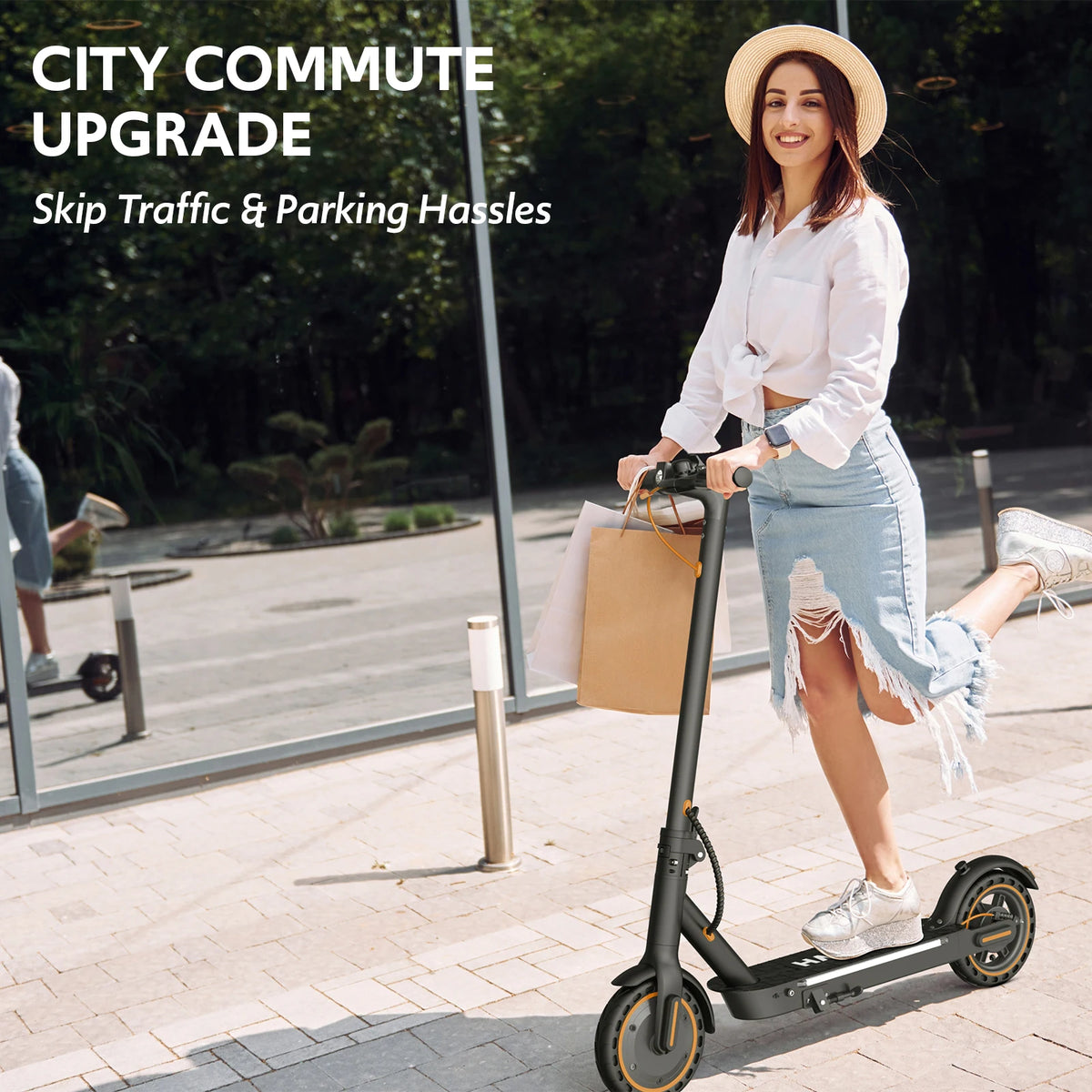 Electric Scooter for Adults, Up to 19 Miles & 19 MPH, 550W Motor, Front Suspension, Built-in Side Lights