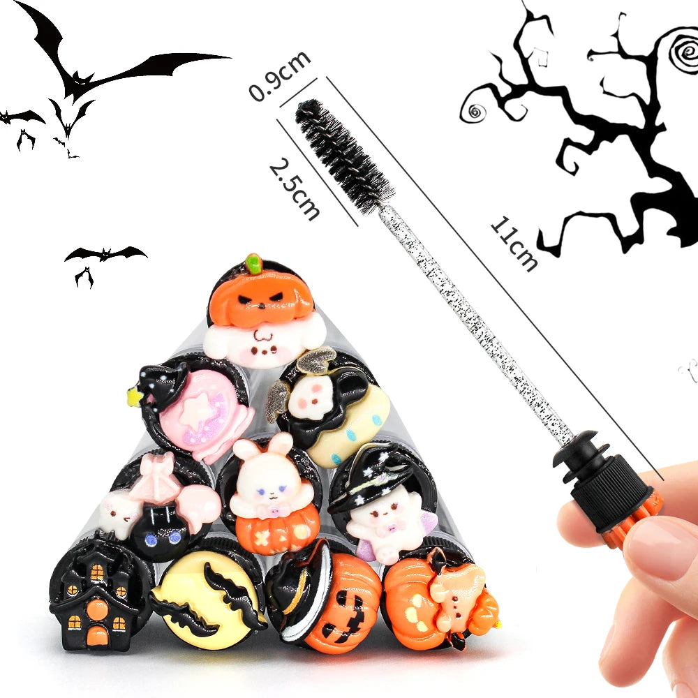 10/50pcs Reusable Eyelash Brush Halloween Tube Mascara Wand - Spooky & Cute With Tube Eyelash Wands Eyebrow Brush Replaceable