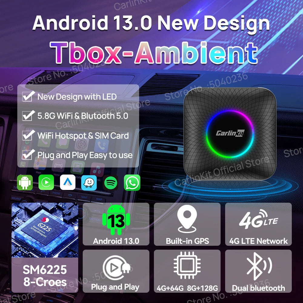 CarlinKit 128GB LED Wireless CarPlay AI Box